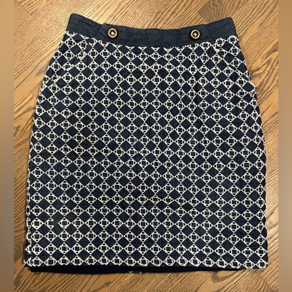 FINAL SALE! $8! Anthropologie Amadi Eyelet Skirt Blue & White Pockets - Size M